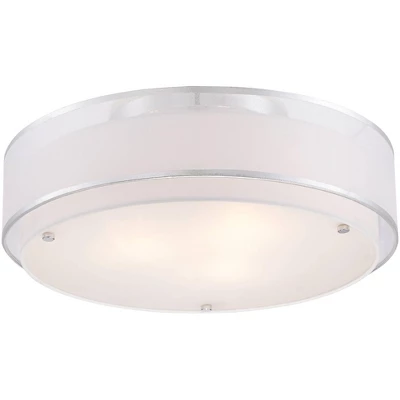 Possini Euro Design Modern Ceiling Lighting Semi Flush Mount Fixture 20" Wide Chrome 3-Light Sheer Outer Off White Inner Drum Shade For Bedroom House 6 Possini Euro Design Modern Ceiling Lighting Semi Flush Mount Fixture 20" Wide Chrome 3-Light Sheer Outer Off White Inner Drum Shade For Bedroom House - Image 4