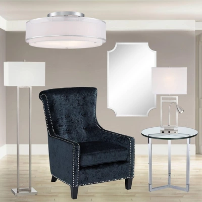 Possini Euro Design Modern Ceiling Lighting Semi Flush Mount Fixture 20" Wide Chrome 3-Light Sheer Outer Off White Inner Drum Shade For Bedroom House 8 Possini Euro Design Modern Ceiling Lighting Semi Flush Mount Fixture 20" Wide Chrome 3-Light Sheer Outer Off White Inner Drum Shade For Bedroom House - Image 6