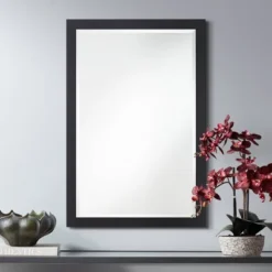 Possini Euro Design Metzeo Rectangular Vanity Decorative Wall Mirror Modern Beveled Edge Matte Black Metal Frame 22" Wide Bathroom