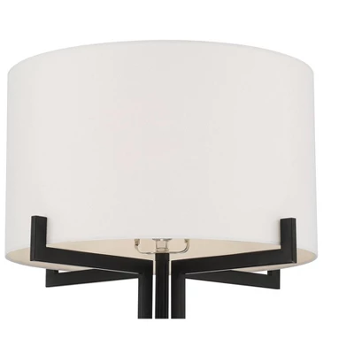 Possini Euro Design Madrid Modern Industrial Floor Lamp 64" Tall Matte Black Metal White Linen Hardback Drum Shade For Living Room Bedroom Office Home 4 Possini Euro Design Madrid Modern Industrial Floor Lamp 64" Tall Matte Black Metal White Linen Hardback Drum Shade For Living Room Bedroom Office Home - Image 2