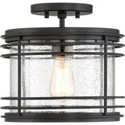 Possini Euro Design Modern Semi Flush Mount Outdoor Ceiling Light Fixture Black Geometric 11" Clear Seedy Glass For Exterior House Porch Patio Deck -Possini Euro Design Shop GUEST 7447f82b b946 4398 809e 3eea4a2f7e11