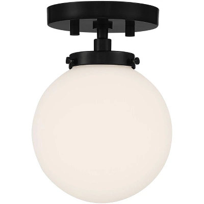 Possini Euro Design Jilly Modern Ceiling Light Semi Flush Mount Fixture 6 3/4" Wide Black White Glass Globe Shade For Bedroom Kitchen Living Room Home 5 Possini Euro Design Jilly Modern Ceiling Light Semi Flush Mount Fixture 6 3/4" Wide Black White Glass Globe Shade For Bedroom Kitchen Living Room Home - Image 3
