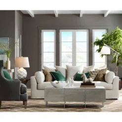 Possini Euro Design Cosgrove Modern Mid Century Table Lamp 26 1/2" High White Glazed Ceramic Light Brown Linen Drum Shade For Bedroom Living Room Home -Possini Euro Design Shop GUEST 7cea2892 39cc 47ae ae5f 30508fcd3dc0