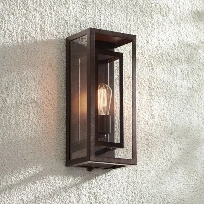 Possini Euro Design Modern Industrial Farmhouse Rustic Outdoor Wall Light Fixture Bronze 15 1/2" Clear Glass For Exterior Barn Deck House Porch Yard 2 Possini Euro Design Modern Industrial Farmhouse Rustic Outdoor Wall Light Fixture Bronze 15 1/2" Clear Glass For Exterior Barn Deck House Porch Yard