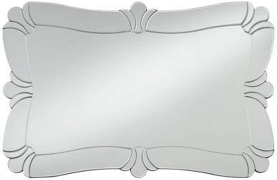 Possini Euro Design Fabrina Rectangular Vanity Decorative Wall Mirror Modern Beveled Edge Flower Glass Mirrored Frame 26" Wide For Bathroom Bedroom 6 Possini Euro Design Fabrina Rectangular Vanity Decorative Wall Mirror Modern Beveled Edge Flower Glass Mirrored Frame 26" Wide For Bathroom Bedroom - Image 4
