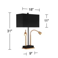 Possini Euro Design Griffin Modern Gooseneck Desk Lamp 31" Tall Gold With USB Charging Port Black Metal Rectangular Shade For Bedroom Living Room Kids -Possini Euro Design Shop GUEST 84f94691 90ab 4e43 9de2 30874de1779a