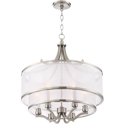 Possini Euro Design Nor Brushed Nickel Pendant Chandelier 23" Wide Modern Double White Organza Shade 6-Light Fixture For Dining Room Kitchen Island 9 Possini Euro Design Nor Brushed Nickel Pendant Chandelier 23" Wide Modern Double White Organza Shade 6-Light Fixture For Dining Room Kitchen Island - Image 7