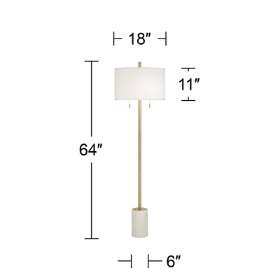 Possini Euro Design Luxe Italian Style Floor Lamp 64" Tall Gold Metal White Linen Drum Shade For Living Room Reading House Bedroom Office 8 Possini Euro Design Luxe Italian Style Floor Lamp 64" Tall Gold Metal White Linen Drum Shade For Living Room Reading House Bedroom Office - Image 6