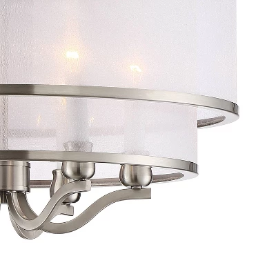 Possini Euro Design Nor Brushed Nickel Pendant Chandelier 23" Wide Modern Double White Organza Shade 6-Light Fixture For Dining Room Kitchen Island 4 Possini Euro Design Nor Brushed Nickel Pendant Chandelier 23" Wide Modern Double White Organza Shade 6-Light Fixture For Dining Room Kitchen Island - Image 2