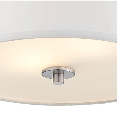 Possini Euro Design Halsted Modern Ceiling Light Semi Flush Mount Fixture 15" Wide Brushed Nickel 2-Light Oatmeal Linen Drum For Bedroom Living Room 3 Possini Euro Design Halsted Modern Ceiling Light Semi Flush Mount Fixture 15" Wide Brushed Nickel 2-Light Oatmeal Linen Drum For Bedroom Living Room - Image 2