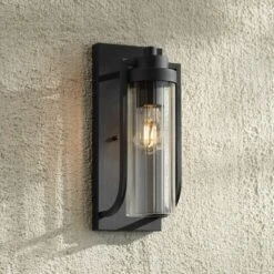 Possini Euro Design Bogata Modern Outdoor Wall Light Fixture Textured Black 15 1/2" Clear Ribbed Glass For Post Exterior Barn Deck House Porch Yard -Possini Euro Design Shop GUEST 92f73483 8a59 4d12 83b9 e465de63687c