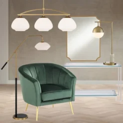 Possini Euro Design Luna Mid Century Desk Table Lamp 26 1/2" High Brass Metal With USB Charging Port Opal Glass Shade For Bedroom Living Room Bedside -Possini Euro Design Shop GUEST 98608cef a938 4cb6 9c96 afcad011a0d8