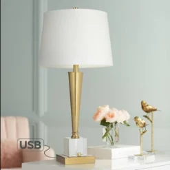 Possini Euro Design Wayne Modern Table Lamps 29 1/4" Tall Set Of 2 Brass With USB Charging Port White Fabric Drum Shade For Bedroom Living Room Kids 17 Possini Euro Design Wayne Modern Table Lamps 29 1/4" Tall Set Of 2 Brass With USB Charging Port White Fabric Drum Shade For Bedroom Living Room Kids -Possini Euro Design Shop GUEST 9c4acf03 a683 4634 bef1 93c120513c08