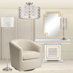 Possini Euro Design Saira Modern Ceiling Light Semi Flush Mount Fixture 16" Wide Brushed Nickel Crystal Organza Drum Shade For Bedroom Kitchen Hallway -Possini Euro Design Shop GUEST 9c5390be 314f 4d95 b950 d5ae24fbf424