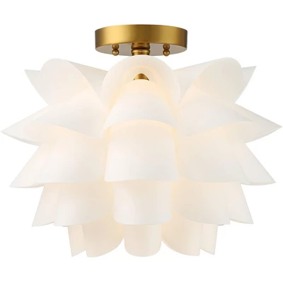 Possini Euro Design Modern Ceiling Light Semi Flush Mount Fixture White Flower Gold Metal 15 3/4" Wide Living Room Bedroom Kitchen 6 Possini Euro Design Modern Ceiling Light Semi Flush Mount Fixture White Flower Gold Metal 15 3/4" Wide Living Room Bedroom Kitchen - Image 4