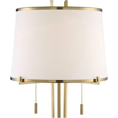 Possini Euro Design Palisade Modern Floor Lamp 64" Tall Satin Brass Metal Trimmed Fabric Tapered Drum Shade For Living Room Bedroom Office House Home 4 Possini Euro Design Palisade Modern Floor Lamp 64" Tall Satin Brass Metal Trimmed Fabric Tapered Drum Shade For Living Room Bedroom Office House Home - Image 2