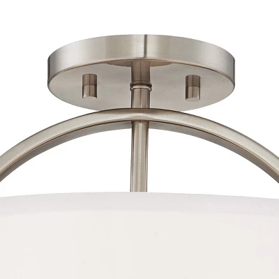 Possini Euro Design Halsted Modern Ceiling Light Semi Flush Mount Fixture 15" Wide Brushed Nickel 2-Light Oatmeal Linen Drum For Bedroom Living Room 4 Possini Euro Design Halsted Modern Ceiling Light Semi Flush Mount Fixture 15" Wide Brushed Nickel 2-Light Oatmeal Linen Drum For Bedroom Living Room - Image 3