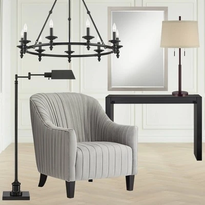 Possini Euro Design Rustic Farmhouse Table Lamp 33" Tall Dark Bronze Metal Off White Burlap Fabric Drum Shade For Bedroom Living Room House Bedside 8 Possini Euro Design Rustic Farmhouse Table Lamp 33" Tall Dark Bronze Metal Off White Burlap Fabric Drum Shade For Bedroom Living Room House Bedside - Image 6