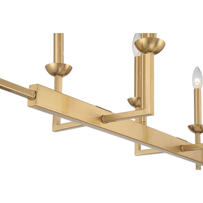 Possini Euro Design Kime Gold Linear Pendant Chandelier 50" Wide Modern 8-Light Fixture For Dining Room House Foyer Kitchen Island Entryway Bedroom 5 Possini Euro Design Kime Gold Linear Pendant Chandelier 50" Wide Modern 8-Light Fixture For Dining Room House Foyer Kitchen Island Entryway Bedroom - Image 3