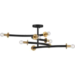 Possini Euro Design Alturus Modern Ceiling Light Semi Flush Mount Fixture 34" Wide Gloss Black Warm Brass 8-Light For Bedroom Living Room Hallway Home -Possini Euro Design Shop GUEST a23c2c3a 3277 4efb 860b 0658359a3046