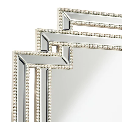 Possini Euro Design Erte Rectangular Vanity Wall Mirror Modern Beveled Silver Leaf Beaded Openwork Frame 27" Wide For Bathroom Bedroom Living Room 4 Possini Euro Design Erte Rectangular Vanity Wall Mirror Modern Beveled Silver Leaf Beaded Openwork Frame 27" Wide For Bathroom Bedroom Living Room - Image 2