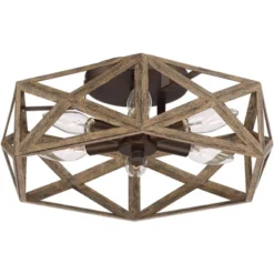 Possini Euro Design Moorcroft Modern Farmhouse Ceiling Light Semi Flush Mount Fixture 14 1/2" Wide Dark Wood Bronze 6-Light Hexagon Frame For Bedroom -Possini Euro Design Shop GUEST a61002d5 086f 43ee 86de 5d4d73cd4298