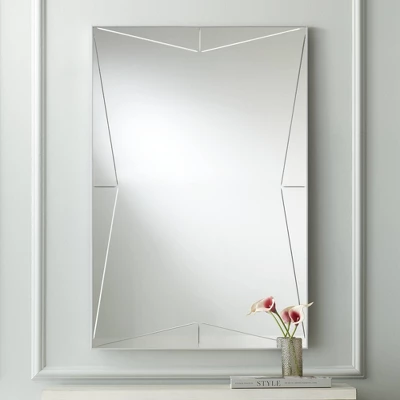 Possini Euro Design Relevei Rectangular Vanity Decorative Wall Mirror Modern Silver Wood Metal Frame 26" Wide Bathroom Bedroom Home 2 Possini Euro Design Relevei Rectangular Vanity Decorative Wall Mirror Modern Silver Wood Metal Frame 26" Wide Bathroom Bedroom Home