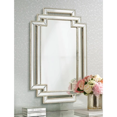 Possini Euro Design Erte Rectangular Vanity Wall Mirror Modern Beveled Silver Leaf Beaded Openwork Frame 27" Wide For Bathroom Bedroom Living Room 3 Possini Euro Design Erte Rectangular Vanity Wall Mirror Modern Beveled Silver Leaf Beaded Openwork Frame 27" Wide For Bathroom Bedroom Living Room