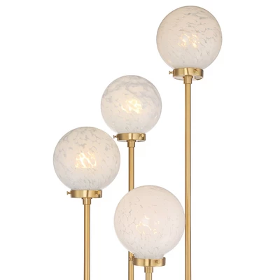 Possini Euro Design Mid Century Modern Glam Style Floor Lamp 4-Light LED 68.5" Tall Warm Gold Glass Globe Shade For Living Room House Uplight 4 Possini Euro Design Mid Century Modern Glam Style Floor Lamp 4-Light LED 68.5" Tall Warm Gold Glass Globe Shade For Living Room House Uplight - Image 2