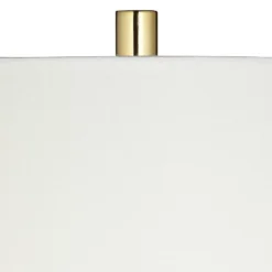 Possini Euro Design Wayne Modern Table Lamps 29 1/4" Tall Set Of 2 Brass With USB Charging Port White Fabric Drum Shade For Bedroom Living Room Kids