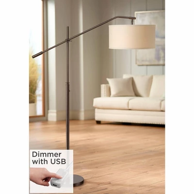 Possini Euro Design Modern Floor Lamp With USB Port 62 1/2" Tall Oil Rubbed Bronze Boom Arm Brown Drum Shade For Living Room House 3 Possini Euro Design Modern Floor Lamp With USB Port 62 1/2" Tall Oil Rubbed Bronze Boom Arm Brown Drum Shade For Living Room House