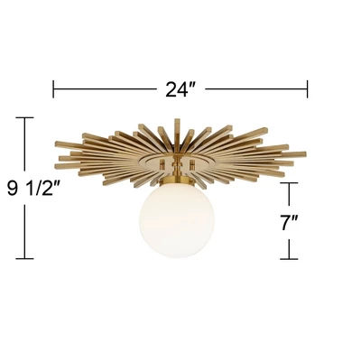 Possini Euro Design Hazel Modern Ceiling Light Semi Flush Mount Fixture 24" Wide Warm Brass White Globe Shade For Bedroom Kitchen Living Room Hallway 9 Possini Euro Design Hazel Modern Ceiling Light Semi Flush Mount Fixture 24" Wide Warm Brass White Globe Shade For Bedroom Kitchen Living Room Hallway - Image 7