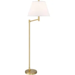 Possini Euro Design Modern Arc Floor Lamp Standing 62 1/2" Tall Warm Gold Offset Arm White Linen Drum Shade For Living Room Reading Family Bedroom -Possini Euro Design Shop GUEST ac4cf91f 9a8b 4656 80cf bd7d5c55aac5