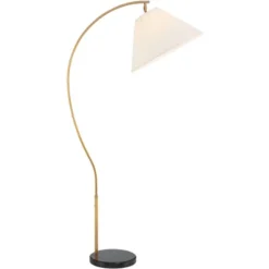 Possini Euro Design Modern Art Deco Arc Floor Lamp 64 1/2" Tall Warm Gold Metal Pleated Fabric Cone Shade For Living Room Reading Family Bedroom House -Possini Euro Design Shop GUEST ac7b0914 0e3a 4c02 a8e8 b80bf6bd2e8e