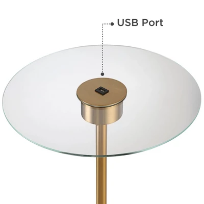 Possini Euro Design Volta Modern Floor Lamp With Tray Table 66" Tall Brass USB Charging Port White Drum Shade For Living Room Bedroom Office House 6 Possini Euro Design Volta Modern Floor Lamp With Tray Table 66" Tall Brass USB Charging Port White Drum Shade For Living Room Bedroom Office House - Image 4