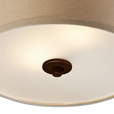 Possini Euro Design Halsted Modern Ceiling Light Semi Flush Mount Fixture 15" Wide Brushed Bronze 2-Light Oatmeal Linen Drum For Bedroom Living Room 4 Possini Euro Design Halsted Modern Ceiling Light Semi Flush Mount Fixture 15" Wide Brushed Bronze 2-Light Oatmeal Linen Drum For Bedroom Living Room - Image 2