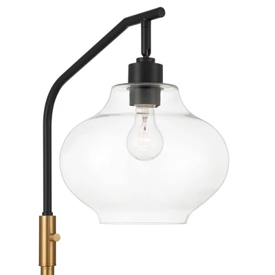 Possini Euro Design Tarrah Mid Century Modern 63" Tall Chairside Arc Floor Lamp Gold Black Metal Clear Glass Shade For Living Room House 4 Possini Euro Design Tarrah Mid Century Modern 63" Tall Chairside Arc Floor Lamp Gold Black Metal Clear Glass Shade For Living Room House - Image 2