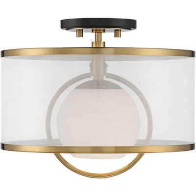 Possini Euro Design Carlyn Modern Art Deco Ceiling Light Semi Flush Mount Fixture 14" Wide Warm Brass Black Orb Organza Drum Shade For Bedroom Kitchen 5 Possini Euro Design Carlyn Modern Art Deco Ceiling Light Semi Flush Mount Fixture 14" Wide Warm Brass Black Orb Organza Drum Shade For Bedroom Kitchen - Image 3
