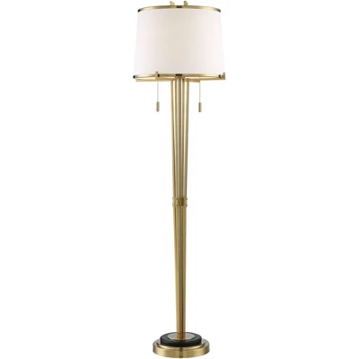 Possini Euro Design Palisade Modern Floor Lamp 64" Tall Satin Brass Metal Trimmed Fabric Tapered Drum Shade For Living Room Bedroom Office House Home 8 Possini Euro Design Palisade Modern Floor Lamp 64" Tall Satin Brass Metal Trimmed Fabric Tapered Drum Shade For Living Room Bedroom Office House Home - Image 6