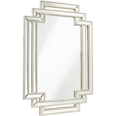 Possini Euro Design Erte Rectangular Vanity Wall Mirror Modern Beveled Silver Leaf Beaded Openwork Frame 27" Wide For Bathroom Bedroom Living Room 6 Possini Euro Design Erte Rectangular Vanity Wall Mirror Modern Beveled Silver Leaf Beaded Openwork Frame 27" Wide For Bathroom Bedroom Living Room - Image 4