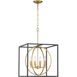Possini Euro Design Black Warm Brass Cage Foyer Pendant Chandelier 16 1/2" Wide 4-Light Mid Century Modern For Dining Room House -Possini Euro Design Shop GUEST ba83c680 33c3 4839 bfdc c9767d78562d