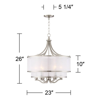 Possini Euro Design Nor Brushed Nickel Pendant Chandelier 23" Wide Modern Double White Organza Shade 6-Light Fixture For Dining Room Kitchen Island 10 Possini Euro Design Nor Brushed Nickel Pendant Chandelier 23" Wide Modern Double White Organza Shade 6-Light Fixture For Dining Room Kitchen Island - Image 8