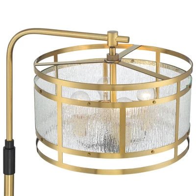 Possini Euro Design Modern Arc Floor Lamp 66" Tall Warm Gold Matte Black 4-Light Frosted Rain Pattern Glass For Living Room House 4 Possini Euro Design Modern Arc Floor Lamp 66" Tall Warm Gold Matte Black 4-Light Frosted Rain Pattern Glass For Living Room House - Image 3