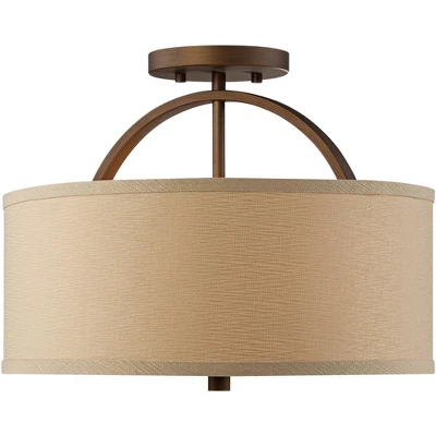 Possini Euro Design Halsted Modern Ceiling Light Semi Flush Mount Fixture 15" Wide Brushed Bronze 2-Light Oatmeal Linen Drum For Bedroom Living Room 6 Possini Euro Design Halsted Modern Ceiling Light Semi Flush Mount Fixture 15" Wide Brushed Bronze 2-Light Oatmeal Linen Drum For Bedroom Living Room - Image 4