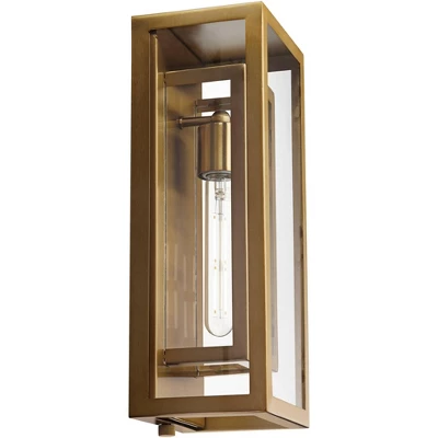 Possini Euro Design Modern Outdoor Wall Light Fixture Brass 16 1/4" Clear Glass Panel For Exterior Barn Deck House Porch Yard Patio Outside Garage 7 Possini Euro Design Modern Outdoor Wall Light Fixture Brass 16 1/4" Clear Glass Panel For Exterior Barn Deck House Porch Yard Patio Outside Garage - Image 5