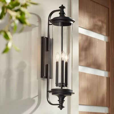 Possini Euro Design Medici Modern Outdoor Wall Light Fixture Black 32 1/4" Clear Glass Cylinder Shade For Post Exterior Barn Deck House Porch Yard 3 Possini Euro Design Medici Modern Outdoor Wall Light Fixture Black 32 1/4" Clear Glass Cylinder Shade For Post Exterior Barn Deck House Porch Yard