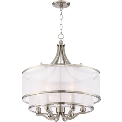 Possini Euro Design Nor Brushed Nickel Pendant Chandelier 23" Wide Modern Double White Organza Shade 6-Light Fixture For Dining Room Kitchen Island 8 Possini Euro Design Nor Brushed Nickel Pendant Chandelier 23" Wide Modern Double White Organza Shade 6-Light Fixture For Dining Room Kitchen Island - Image 6