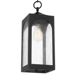 Possini Euro Design Modern Outdoor Hanging Light Fixture Matte Black Steel 19" Clear Seedy Glass Panels For Exterior House Porch -Possini Euro Design Shop GUEST c2057ce0 127f 4701 819b 37c293656934
