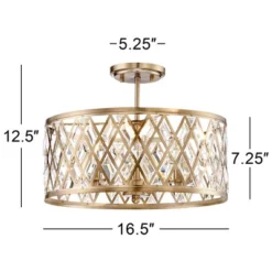 Possini Euro Design Tanz Modern Ceiling Light Semi Flush Mount Fixture 16 1/2" Wide Satin Brass 3-Light Clear Glass Crystal For Bedroom Kitchen House -Possini Euro Design Shop GUEST c43a1805 adc9 4385 a1b9 30762f770ec5