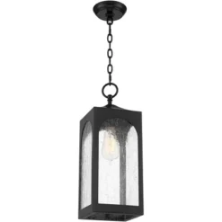 Possini Euro Design Modern Outdoor Hanging Light Fixture Matte Black Steel 19" Clear Seedy Glass Panels For Exterior House Porch -Possini Euro Design Shop GUEST c5a94f46 a078 49fd 9221 b32faac5e072